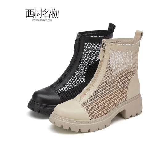 西村名物2021秋季新款高帮镂空拉链休闲鞋X21DS43431 商品图0