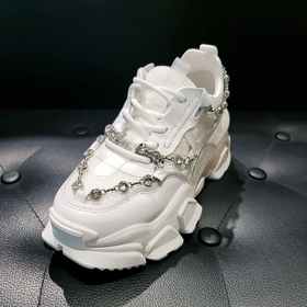 LFGJ 14603 真皮气垫厚底钻条老爹鞋