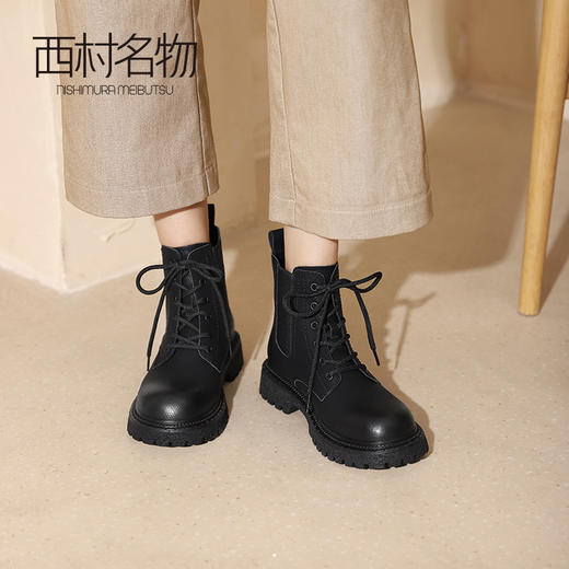 西村名物2021秋冬新款真皮马丁靴女英伦风短靴ins潮切尔西靴T21DS44321 商品图0