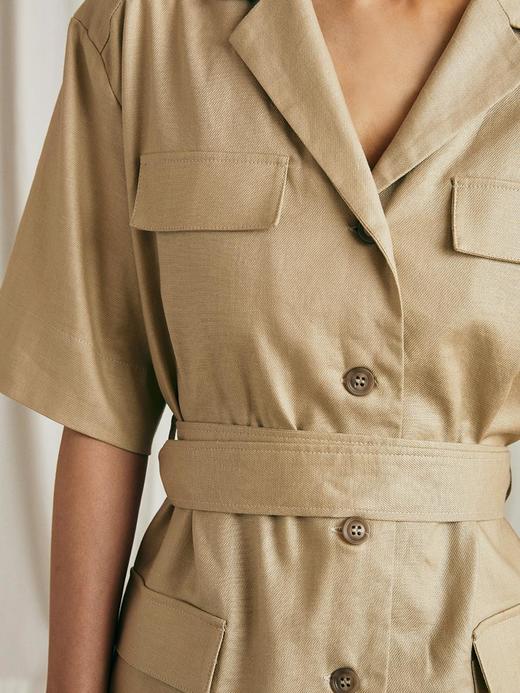 HeyDress亚麻短袖衬衫女夏季宽松收腰设计感肌理衬衣工装口袋上衣 商品图4