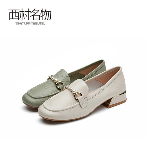 西村名物2021春季新款真皮乐福鞋复古仙女风软底珍珠扣皮鞋X21AM11071 商品图0