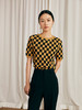 HeyDress棋盘格针织衫女复古外穿打底衫宽松小众短袖上衣 商品缩略图0
