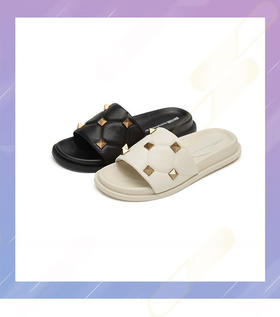 西村名物2021春季新款网红铆钉外穿简便懒人平底女牛皮凉拖T21BJ23341