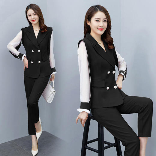 XS-93189套装女2022春季新款休闲气质时尚显瘦大气裤子拼接时髦两件套韩版 商品图3