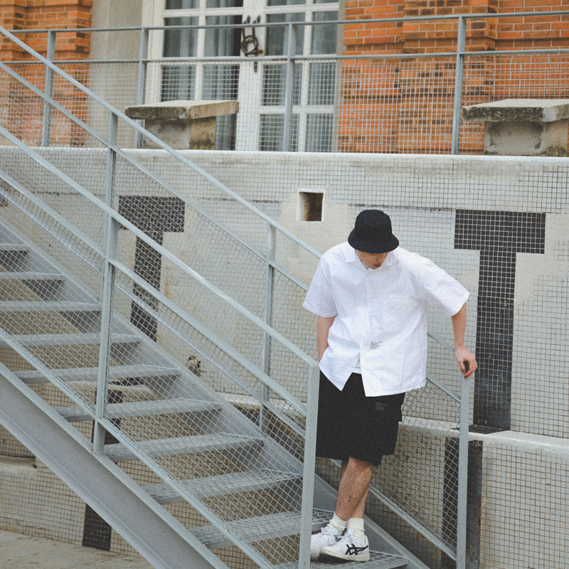 PRIMEE 宽松工装短袖翻领衬衫 CityBoy风纯色古巴领衬衫