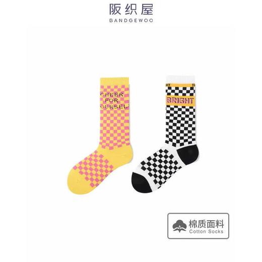 阪织屋棉质棋盘格字母提花中筒袜7142532970200/7142532970100 商品图1
