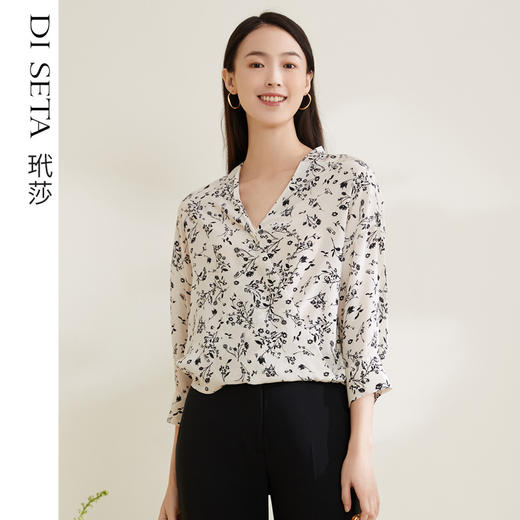 玳莎复古双绉印花小衫100%桑蚕丝 新品宽松真丝防晒外披女士 CA31310 商品图0