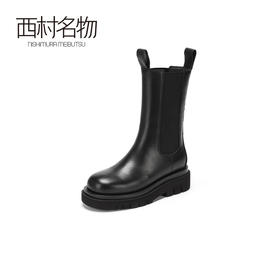 西村名物2020冬季新款净版厚底潮流烟囱靴牛皮平底休闲女鞋X20DC41681