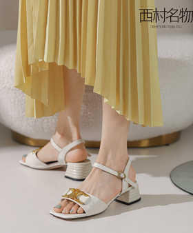 西村名物2021夏季新款金属扣时尚中跟凉鞋T21BG24091