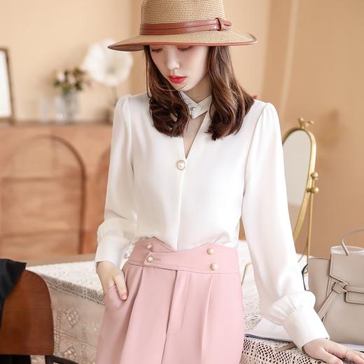 春季新款衬衫女长袖气质女神绿色宽松OL淑女韩版百搭衬衣女 商品图1