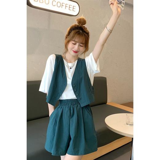 小马甲/短裤套装新款复古小众西装马甲外套短裤T恤时尚薄款两件套 商品图4