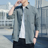 【新款上市~2022时尚百搭！】100%纯棉短袖衬衫男春秋休闲港风工装衬衣青年宽松韩版七分袖上衣 商品缩略图2