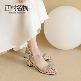 miuo西村名物2021夏新款一字带高跟粗跟凉鞋蝴蝶结仙女鞋小众设计T21BG23891