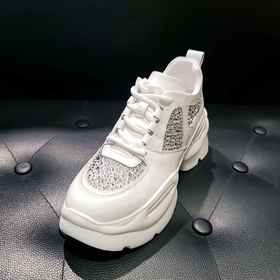 LFGJ 14615 真皮闪钻纱网厚底老爹鞋