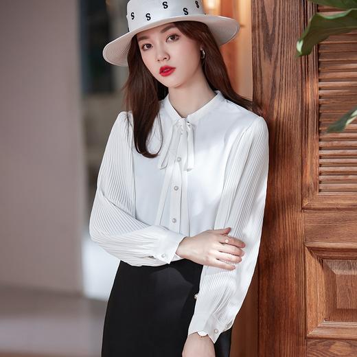 洋气时尚褶皱灯笼袖衬衫设计感休闲百搭时尚百搭系带衬衣 商品图8