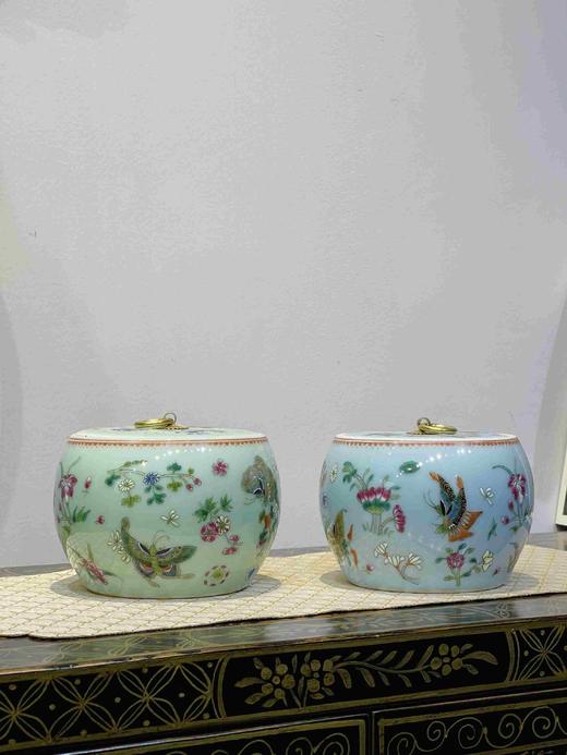 豆青、天蓝蝶恋花盖罐（平底） 商品图0