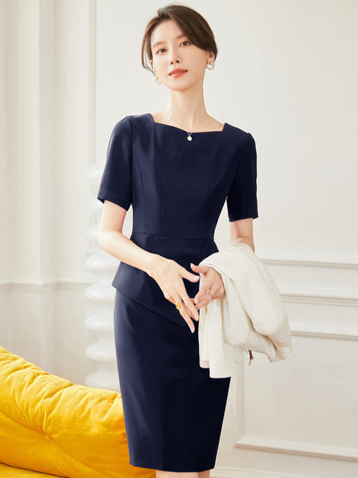 高端空姐职业套装西装套裙OL连衣裙酒店前台工作装女工作服两件套 商品图3