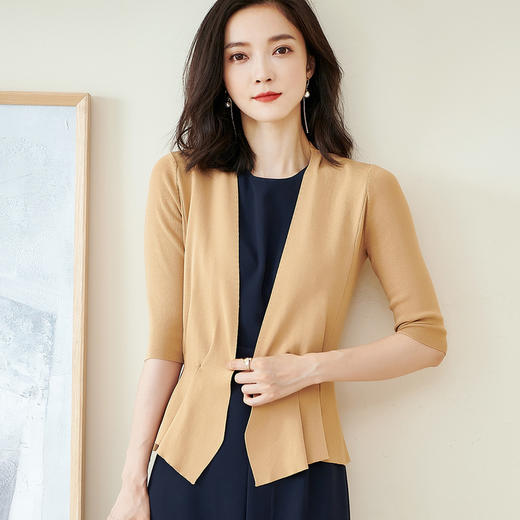 米思阳春季新款简约气质修身不规则裙摆针织开衫短外套女2150 商品图0