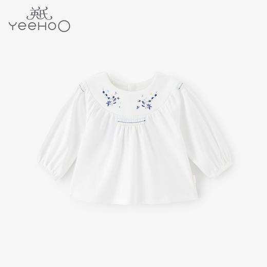 英氏女童春秋精致优雅T恤纯棉圆领长袖套头衫百搭上衣YRTAJ12183A 商品图0