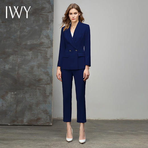 IWY/藏青色青果领两粒扣通勤职场时尚西服西装套装C10316-L+P10316-L 商品图1