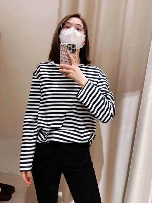 HIDEMI基础经典款有机棉宽松T恤 条纹/黑色/白色 商品图1