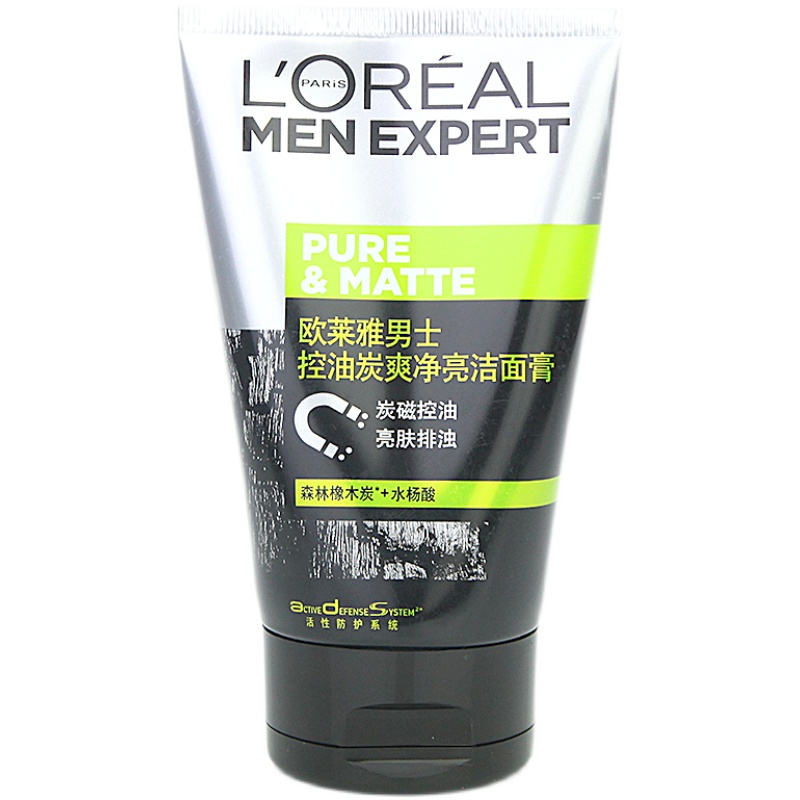 欧莱雅男士控油炭爽净亮洁面膏100ml/支