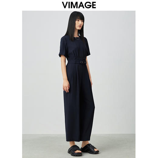 VIMAGE纬漫纪新品高腰修身系带假两件连体裤休闲裤连衣裤裤子女V1307926 商品图2