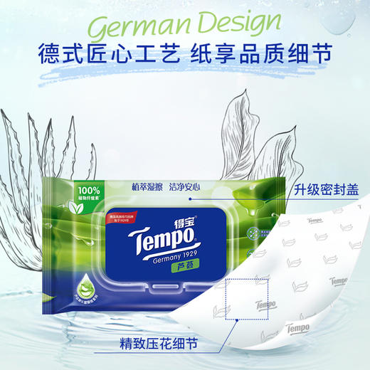 【2包装】得宝（Tempo） 湿厕纸 植物呵护敏感肌专用40片/包x2包 经期可用抽取式湿厕纸（新旧包装随机发货） 商品图1