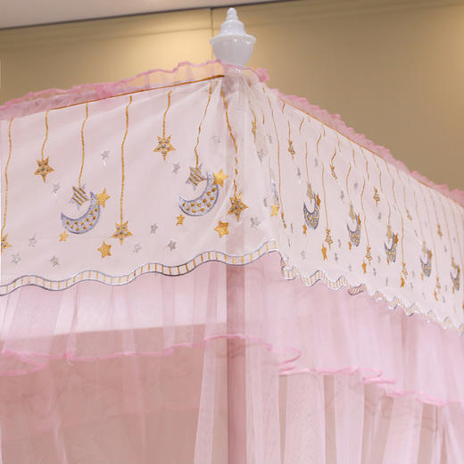 自然醒宫廷落地蚊帐家用1.5米1.8m/2.0m床纹账铝合金支架三开门公主风加密加厚防尘8899HH 商品图4