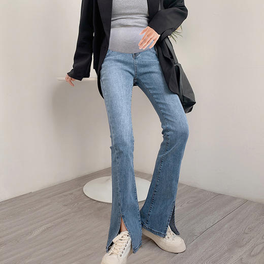 【一条穿到生 舒适度过整个孕期】孕妇牛仔裤春秋季时尚款外穿托腹长裤弹力孕妇裤子喇叭裤开叉 商品图0