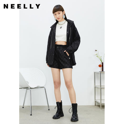 NEELLY纳俪商场同款高腰短裤女收腰松紧抽褶设计休闲裤百搭通勤N22022H01087 商品图2