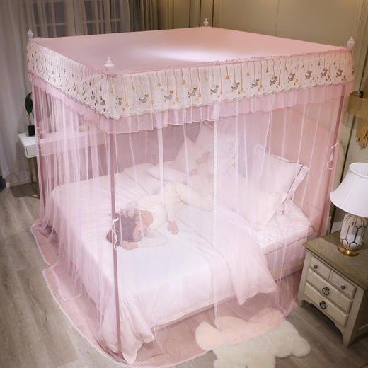 自然醒宫廷落地蚊帐家用1.5米1.8m/2.0m床纹账铝合金支架三开门公主风加密加厚防尘8899HH 商品图2