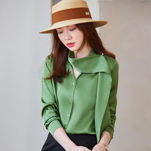 洋气醋酸缎面衬衫高端设计感气质时尚飘带衬衣 商品图7