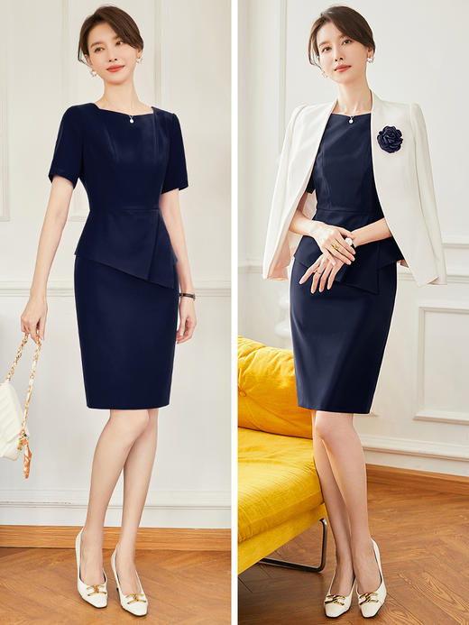 高端空姐职业套装西装套裙OL连衣裙酒店前台工作装女工作服两件套 商品图4