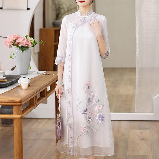复古中国风，立领茶服立领刺绣连衣裙OG-2250 商品图1