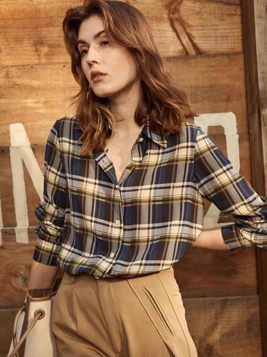 洋气减龄 ｜ 禾家BF风真丝格纹衬衣 商品图2