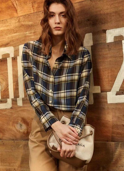 洋气减龄 ｜ 禾家BF风真丝格纹衬衣 商品图3