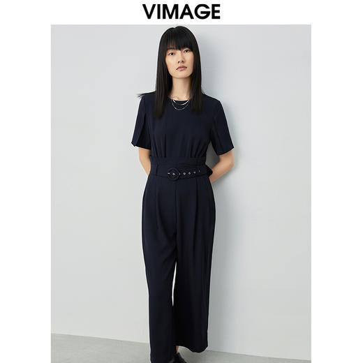 VIMAGE纬漫纪新品高腰修身系带假两件连体裤休闲裤连衣裤裤子女V1307926 商品图5