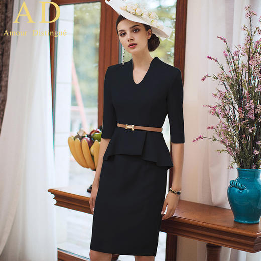 AD高端名媛职业装女春秋ol通勤修身连衣裙时尚售楼部工装工作服 商品图2