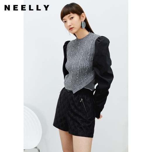 NEELLY纳俪商场同款高腰短裤女收腰松紧抽褶设计休闲裤百搭通勤N22022H01087 商品图3