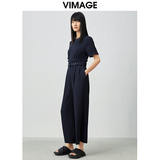 VIMAGE纬漫纪新品高腰修身系带假两件连体裤休闲裤连衣裤裤子女V1307926 商品图1