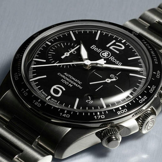 Bell & Ross 柏莱士 全自动机械手表男士黑色精钢计时腕表钢带小三针BRV294 BRV294-BL-ST/SST 商品图4