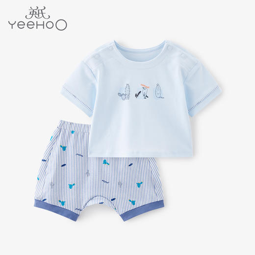 英氏儿童短袖套装上衣短裤条纹2件套装22夏季新品YRABJ22243A 商品图0