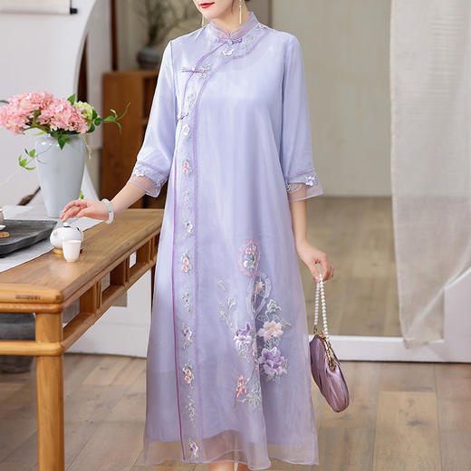 复古中国风，立领茶服立领刺绣连衣裙OG-2250 商品图0
