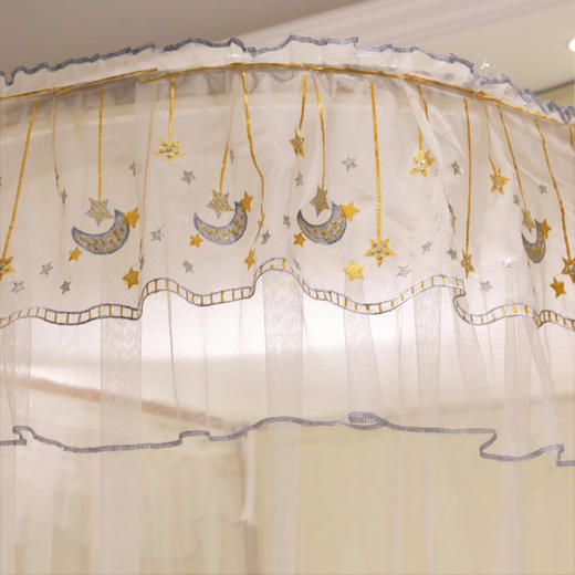 自然醒U型可升降导轨蚊帐1.5m1.8米轨道加厚加密落地家用防尘顶公主风8898HH 商品图5