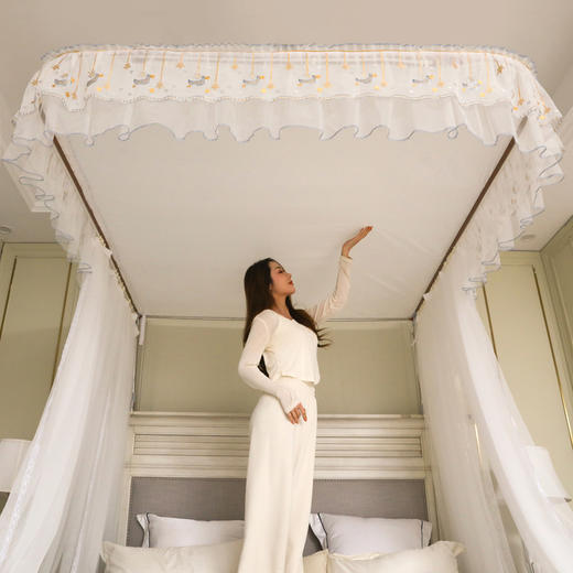 自然醒U型可升降导轨蚊帐1.5m1.8米轨道加厚加密落地家用防尘顶公主风8898HH 商品图4