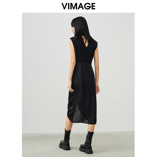 VIMAGE纬漫夏季新款舒适V领束腰开叉裙摆连衣裙V1707323 商品图4