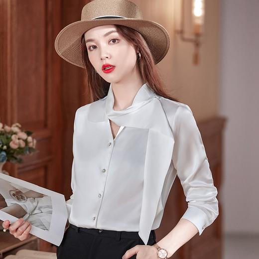 洋气醋酸缎面衬衫高端设计感气质时尚飘带衬衣 商品图0