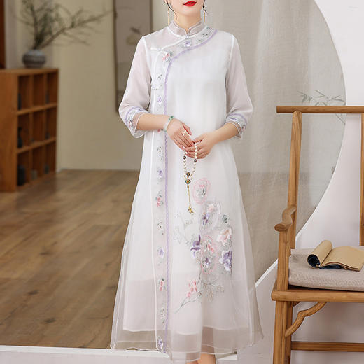 复古中国风，立领茶服立领刺绣连衣裙OG-2250 商品图2