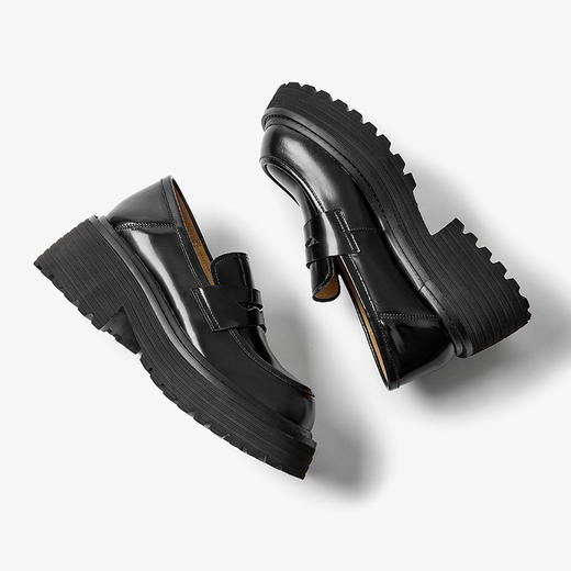 Beau Today 厚底乐福鞋女粗跟英伦风小皮鞋真皮黑色26534 商品图2